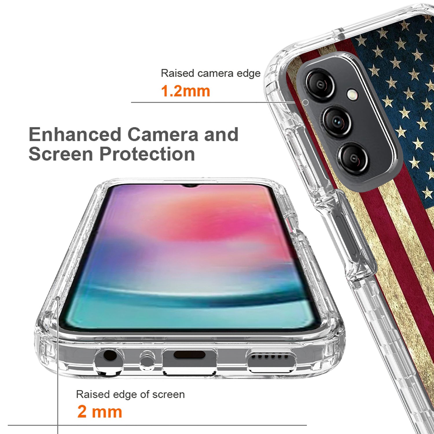 Uniqkart for Samsung Galaxy A24 4G Pattern Printing Phone Case PC Frame + TPU Transparent Phone Cover - American Flag Uniqkart for Samsung Galaxy A24 4G Pattern Printing Phone Case PC Frame + TPU Transparent Phone Cover - American Flag